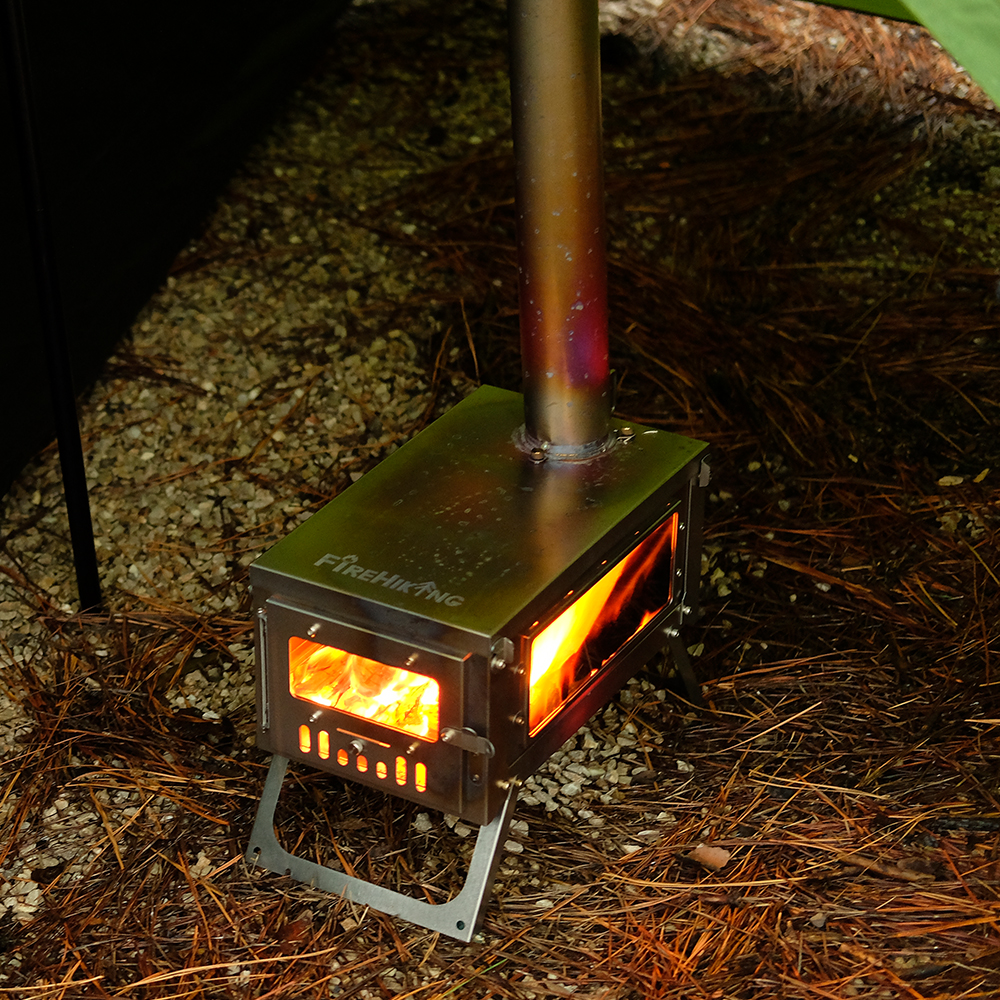 FireHiking tent stove in the camping tent